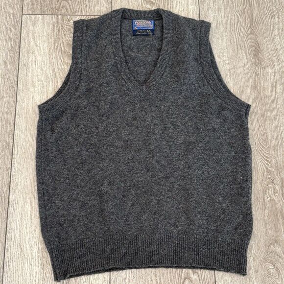 Pendleton Sweater Vest Mens Medium Virgin Lambswool Sleeveless Grey Casual - Picture 1 of 7